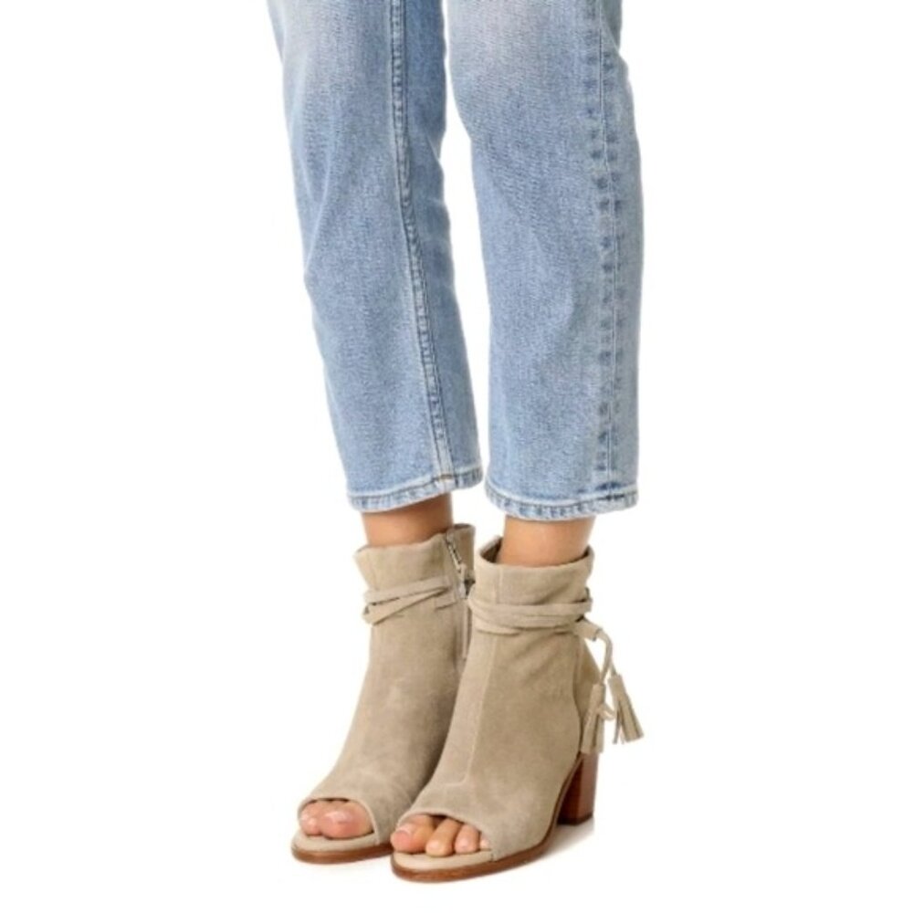 Anthropologie Suede Leather Open Toe Booties
